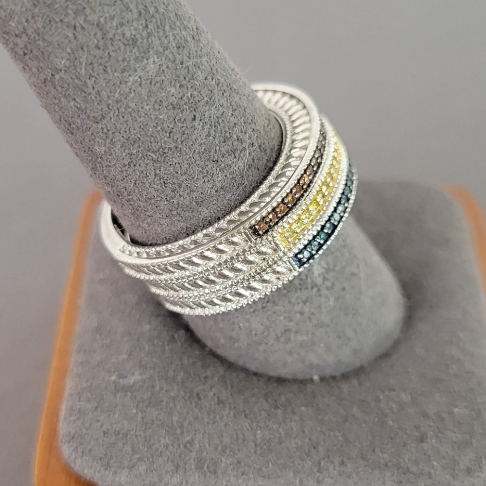 Set Of 3 Sparkling Silver & Multi Color Sapphire … - image 4